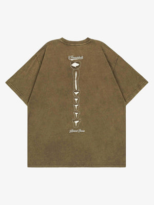 Skelett T-Shirt – Washed Olivbraun, Rückansicht | XoKool