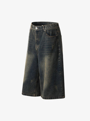 Jorts baggy azul oscuro con efecto lavado vintage – vista lateral plana | XoKool