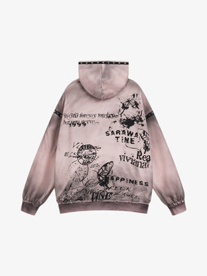 Hoodie grunge desgastado con cierre y cinta de ojales – Rosa empolvado, vista trasera | XoKool