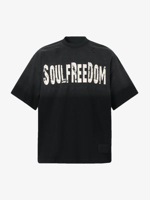 Distressed Graphic T-Shirt mit Dip-Dye-Verlauf – Schwarz, Vorderseite flach | XoKool