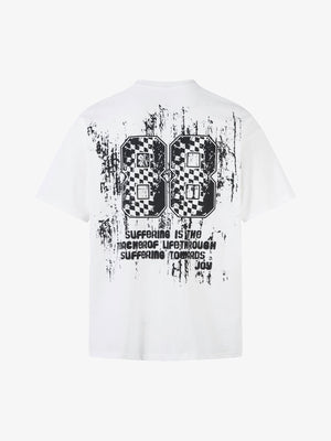 Schwarz-weißes Grunge Graphic T-Shirt mit Rückenprint – Weiß, Rückseite | XoKool