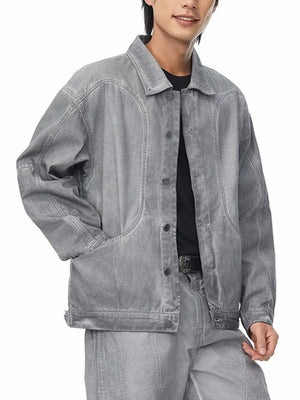 Retro Structured Dirty Wash Heavy Lapel Work Jacket - thumbnail 2