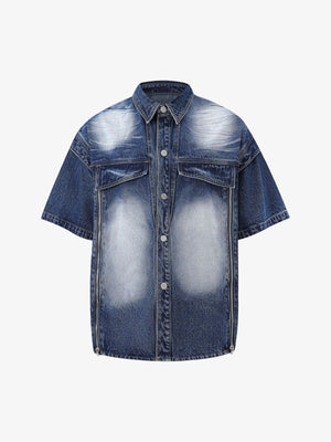 Distressed Washed Workwear Denim Shirt And Jorts Set - thumbnail 2