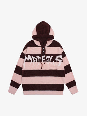 Hooded Striped Knit Sweater - thumbnail 8