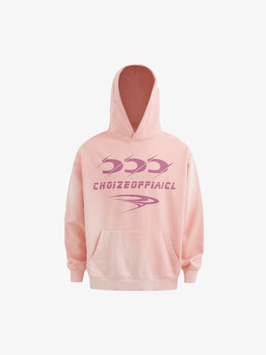 Washed Oversized Hoodie mit Halbmond-Print – Washed Rosa, Vorderansicht | XoKool