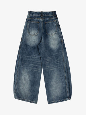 Vintage Blue Dirty Wash Barrel Jeans – back view | XoKool