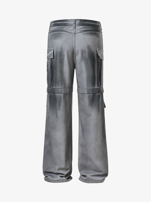 Graue Cargo Jeans im Spray-Dye-Look – Rückseite flach | XoKool
