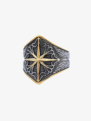 Compass Star Gothic Siegelring – Silber & Gold, Vorderansicht | XoKool