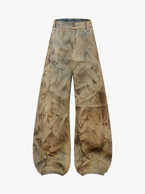 Baggy Barrel Jeans in Dirty Dye Wash – Tan, front view | XoKool