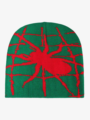 Spider Web Jacquard Knit Beanie – Green/Red, front view | XoKool