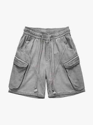 Short cargo en molleton délavé avec cordon de serrage – Gris délavé, vue de face | XoKool