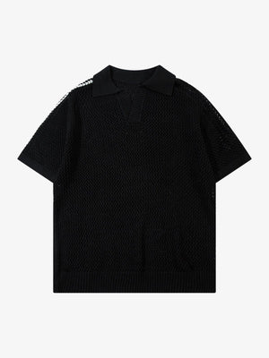 Knitted Short Sleeve Polo Sweater - thumbnail 7