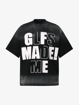 Black Fade Boxy Graphic Tee with Block Letters – Black, front view | XoKool