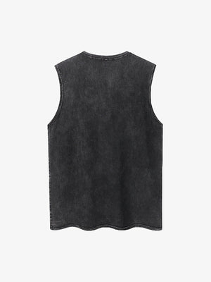 Camiseta sin mangas gráfica de corazón acid wash en negro – negro lavado, vista trasera | XoKool