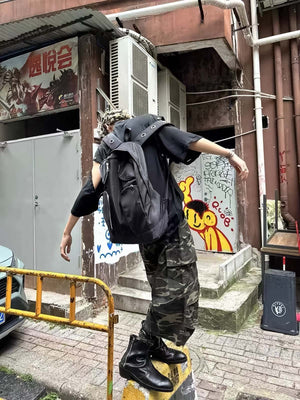 Metal Partition Multi-Pocket Nylon Backpack - thumbnail 2