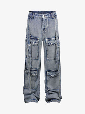 Grey cargo jeans – Blue, front view | XoKool