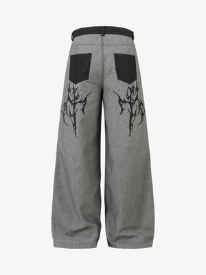 Grey Two Tone Tribal Print Baggy Jeans – flat back | XoKool