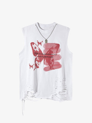 Asymmetric Distressed Graffiti Chain Vest - thumbnail 7