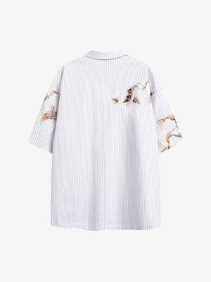 Camisa patchwork blanca de rayas con encaje teñido – vista trasera | XoKool