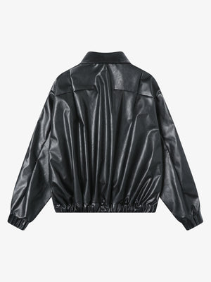 Patchwork Pu Leather Motorcycle Jacket - thumbnail 2