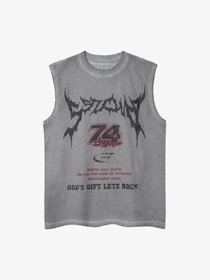 Retro Washed Letter Print Vest - thumbnail 9