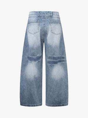 Spot Bleached Wide Leg Jeans in Mid Blue – back view | XoKool