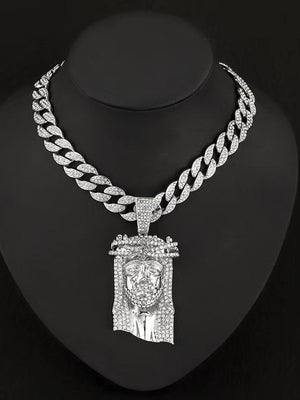 Iced Jesus Piece an Cuban-Link-Kette – Silber, an Büste | XoKool