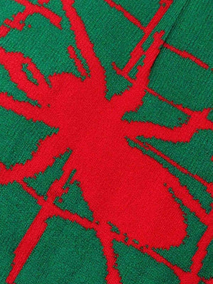 Spider Web Jacquard Knit Beanie – Green/Red, knit close-up | XoKool