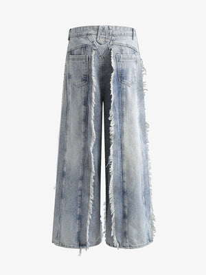 Light Wash Wide Leg Fringe Jeans – flat back | XoKool
