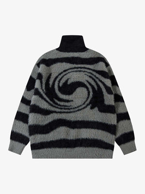 Fuzzy Wavy Stripe Half Zip Sweater – Black, back view | XoKool