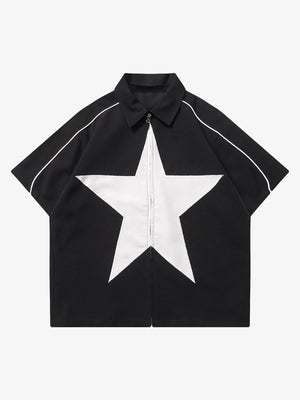 Star zip up shirt – Black, front flat lay | XoKool