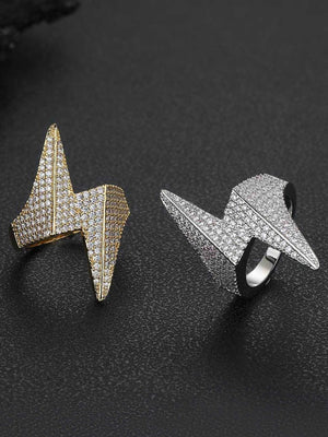 Iced Lightning Bolt Ring – both on black | XoKool