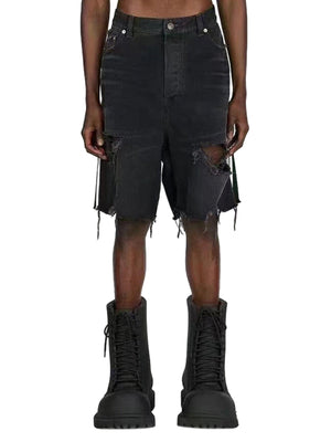 Retro Whisker Raw Edge Denim Shorts - thumbnail 2