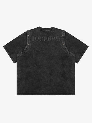 Washed Black Studded T-Shirt with Chrome Lettering – Back view | XoKool