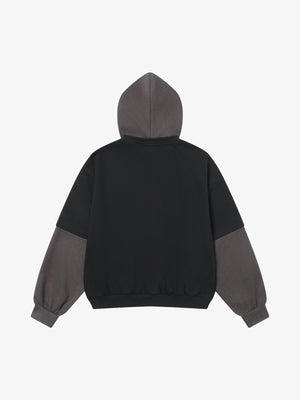 Cropped Zweifarbiger Hoodie mit Kapuze in Wildleder-Optik – Schwarz, Rückansicht | XoKool