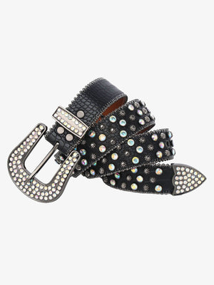 Schillernder Western-Gürtel mit Strass – aufgerollter Gürtel, Schnalle und Spitze | XoKool