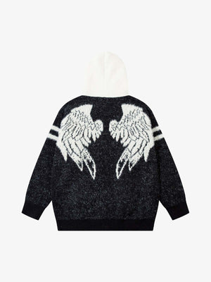 Strick Zip Hoodie – Schwarz, Rückansicht mit Flügeln | XoKool