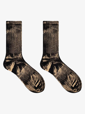 Faded Tie Dye Ribbed Crew Socks – Black, pair flat | XoKool