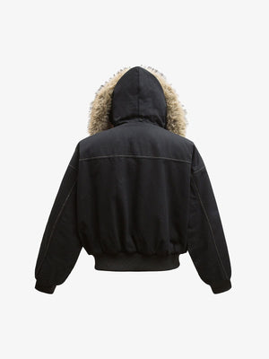 Faux Fur Lined Zip Up Hooded Bomber Jacket - thumbnail 9