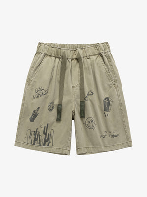 Doodle Graphic Shorts – Sage, front view | XoKool