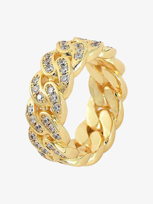 Anillo de eslabones cubanos con cristales – dorado, vista del producto | XoKool