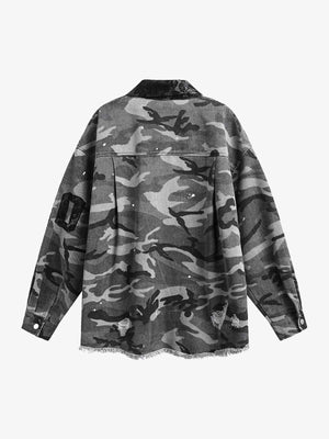 Camisa vaquera de camuflaje oversize con detalles de encaje – vista trasera | XoKool