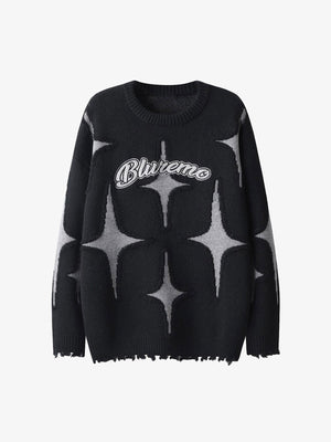Oversized Stern-Pullover – Schwarz, Vorderansicht | XoKool