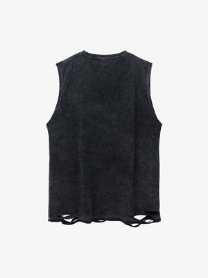 Camiseta sin mangas gráfica acid wash con collar de cadena – vista trasera plana | XoKool