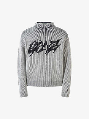 Graffiti Jacquard Mock Neck Knit Sweater – Light Grey, front view | XoKool