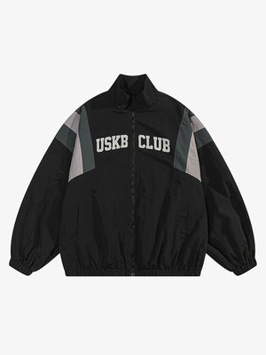 Color Block Windbreaker Track Jacket – Black, front view flat | XoKool