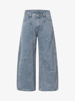 Ripped Cropped Barrel Jeans in Acid Green or Blue – Blue flat front | XoKool