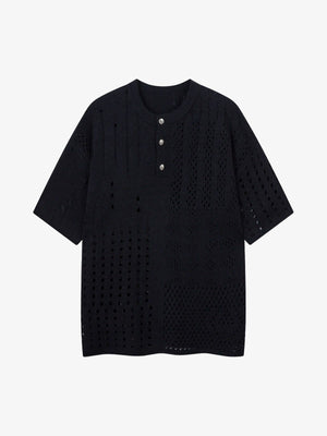 Openwork Knit Short-Sleeve Sweater - thumbnail 7