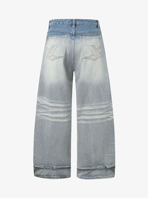 Light Wash Wide Leg Jeans with Whiskering – back view | XoKool