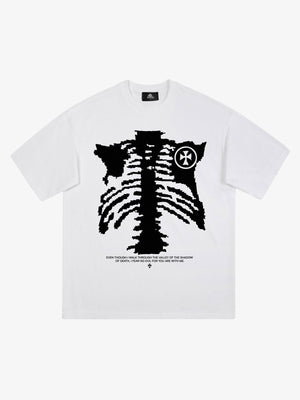 Ribcage Cross Bible Verse Oversized T-Shirt – White, front view | XoKool